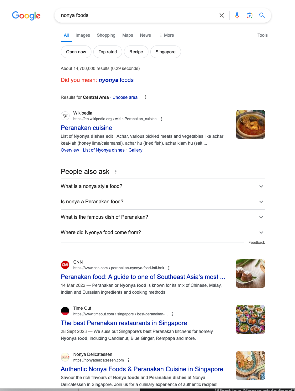 Nonya Delicatessen 1980 SEO Keywords Ranking