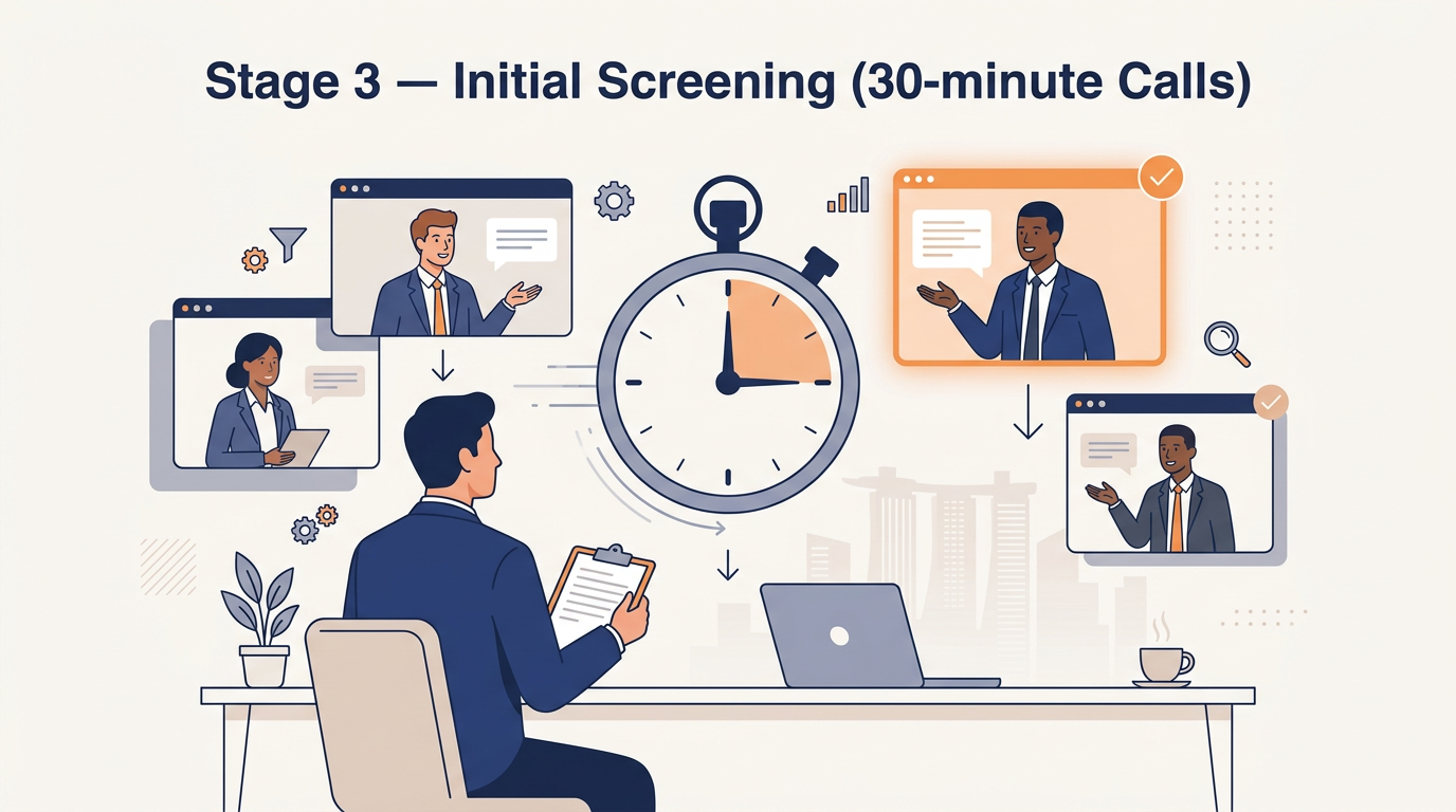 Stage 3 — Initial Screening (30-minute Calls) — How to Choose an SEO Consultant in Singapore: A Buyer's Framework